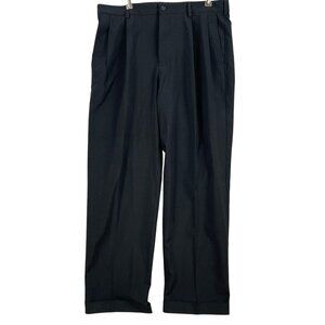 Ben Hogan Mens Dress Pants Size 34x30 Black Pleated Polyester Blend Straight Leg